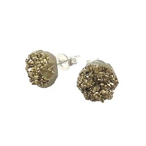 Gold Druzy Quartz Stud Earrings Platinum Plated, approx 8mm [GM20516]
