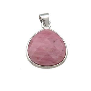Pink Wood Lace Jasper Teardrop Pendant Platinum Plated, approx 15mm [GM20525]