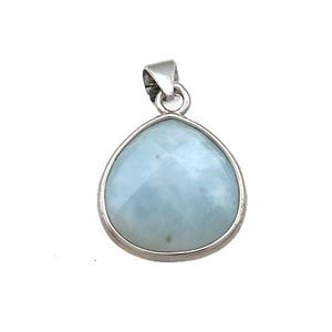 Natural Blue Aquamarine Teardrop Pendant Platinum Plated, approx 15mm [GM20526]