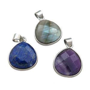 Mixed Natural Gemstone Teardrop Pendant Platinum Plated, approx 15mm [GM20531]