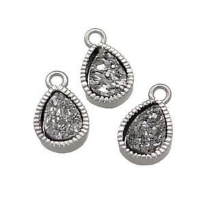 Silver Quartz Druzy Teardrop Pendant, approx 6x8mm [GM20564]