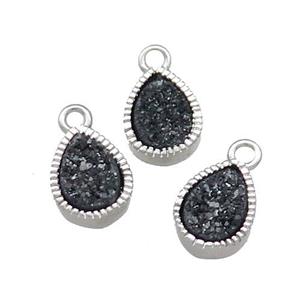 Black Quartz Druzy Teardrop Pendant, approx 6x8mm [GM20565]