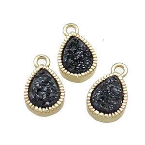 Black Quartz Druzy Teardrop Pendant, approx 6x8mm [GM20569]