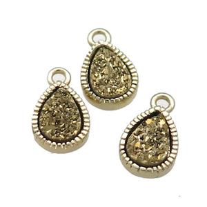 Gold Quartz Druzy Teardrop Pendant, approx 6x8mm [GM20570]