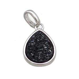 Black Quartz Druzy Teardrop Pendant, approx 10-12mm [GM20574]