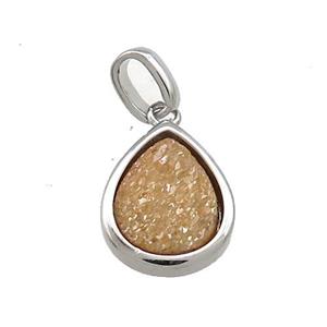 Champagne Quartz Druzy Teardrop Pendant, approx 10-12mm [GM20575]