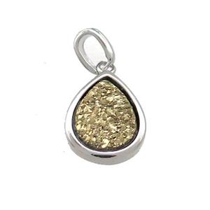 Gold Quartz Druzy Teardrop Pendant, approx 10-12mm [GM20577]