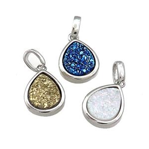 Quartz Druzy Teardrop Pendant Mixed Color, approx 10-12mm [GM20578]