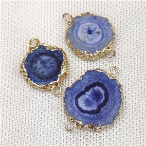 Solar Quartz Slice Connector Blue Dye Gold Plated, approx 10-20mm [GM20606]