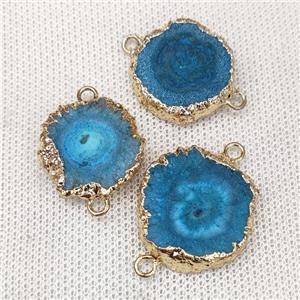 Solar Quartz Slice Connector Teal Dye Gold Plated, approx 10-20mm [GM20607]