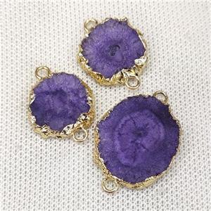 Solar Quartz Slice Connector Purple Dye Gold Plated, approx 10-20mm [GM20608]
