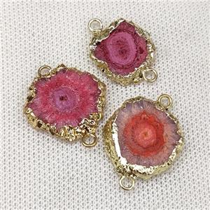 Solar Quartz Slice Connector Red Dye Gold Plated, approx 10-20mm [GM20609]