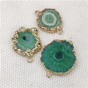 Solar Quartz Slice Connector Green Dye Gold Plated, approx 10-20mm [GM20611]