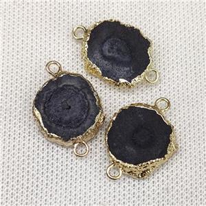 Solar Quartz Slice Connector Black Dye Gold Plated, approx 10-20mm [GM20613]