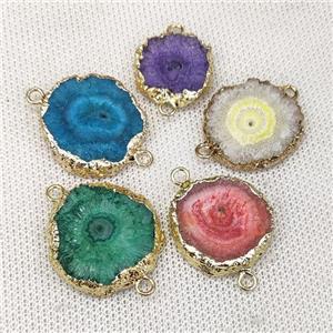 Solar Quartz Slice Connector Gold Plated Mixed Color, approx 10-20mm [GM20615]