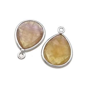 Natural Yellow Fluorite Teardrop Pendant Platinum Plated, approx 13-15mm [GM20616]