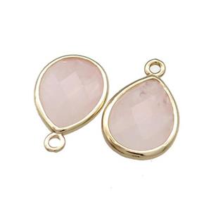 Natural Pink Rose Quartz Teardrop Pendant Gold Plated, approx 13-15mm [GM20621]