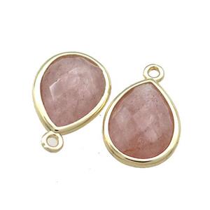 Natural Strawberry Quartz Teardrop Pendant Pink Gold Plated, approx 13-15mm [GM20626]