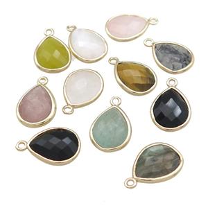 Mix Gemstone Teardrop Pendant Gold Plated, approx 13-15mm [GM20634]