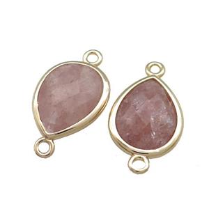 Pink Strawberry Quartz Teardrop Connector Gold Plated, approx 13-15mm [GM20637]