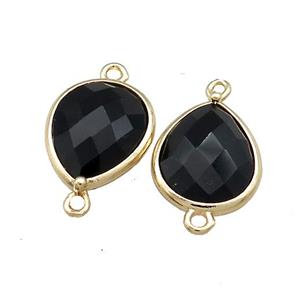 Black Onyx Agate Teardrop Connector Gold Plated, approx 13-15mm [GM20638]