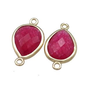 Red Jade Teardrop Connector Dye Gold Plated, approx 13-15mm [GM20642]
