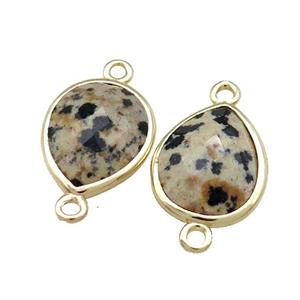 Black Dalmatian Jasper Teardrop Connector Gold Plated, approx 13-15mm [GM20645]