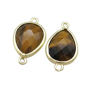 Tiger Eye Stone Teardrop Connector Gold Plated, approx 13-15mm [GM20647]