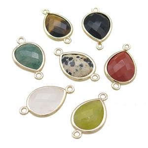 Mixed Gemstone Teardrop Connector Gold Plated, approx 13-15mm [GM20650]