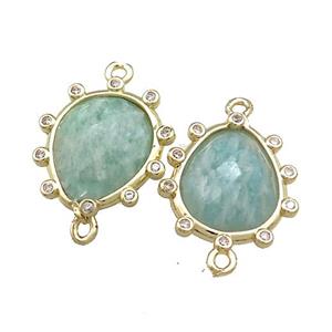 Green Amazonite Teardrop Connector Gold Plated, approx 15-17mm [GM20660]