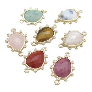 Mixed Gemstone Teardrop Connector Gold Plated, approx 15-17mm [GM20661]