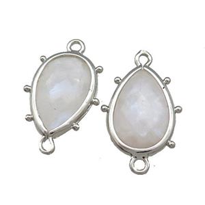 White Moonstone Teardrop Connector Platinum Plated, approx 12-18mm [GM20662]