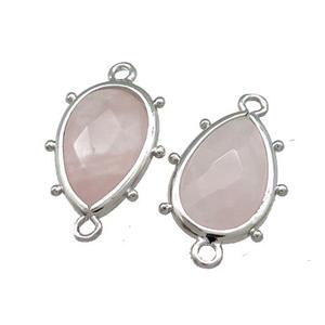 Pink Rose Quartz Teardrop Connector Spike Platinum Plated, approx 12-18mm [GM20664]