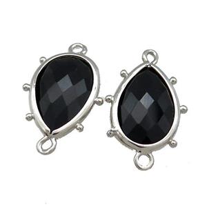 Black Onyx Agate Teardrop Connector Platinum Plated, approx 12-18mm [GM20665]