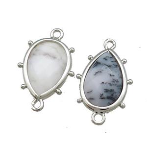 Moss Opal Teardrop Connector Platinum Plated, approx 12-18mm [GM20666]