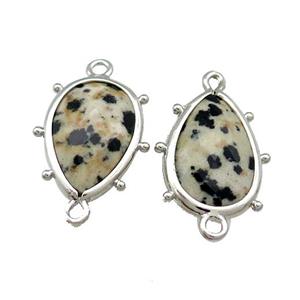 Black Dalmatian Jasper Teardrop Connector Platinum Plated, approx 12-18mm [GM20672]