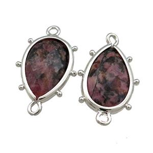 Chinese Rhodonite Teardrop Connector Platinum Plated, approx 12-18mm [GM20674]
