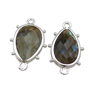 Natural Labradorite Teardrop Connector Platinum Plated, approx 12-18mm [GM20675]