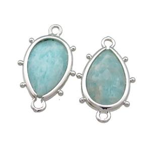 Green Amazonite Teardrop Connector Platinum Plated, approx 12-18mm [GM20676]
