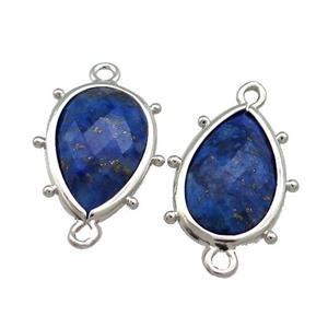 Natural Lapis Lazuli Blue Teardrop Connector Platinum Plated, approx 12-18mm [GM20677]
