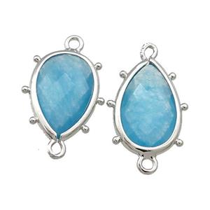 Blue Jade Teardrop Connector Dye Platinum Plated, approx 12-18mm [GM20678]