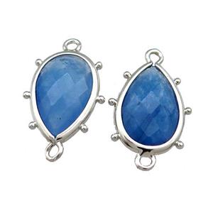 Blue Jade Teardrop Connector Dye Platinum Plated, approx 12-18mm [GM20679]