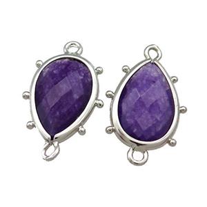 Purple Jade Teardrop Connector Dye Platinum Plated, approx 12-18mm [GM20681]