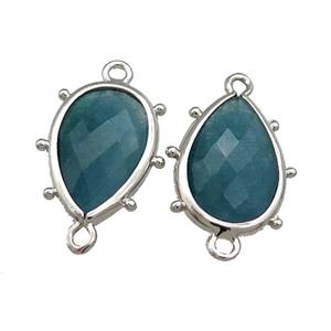 Teal Jade Teardrop Connector Dye Platinum Plated, approx 12-18mm [GM20682]