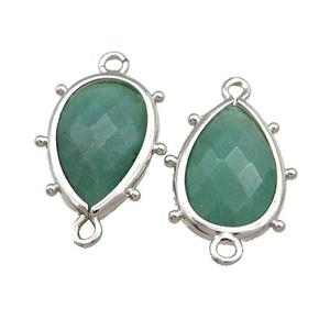 Green Aventurine Teardrop Connector Platinum Plated, approx 12-18mm [GM20683]
