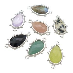 Mixed Gemstone Teardrop Connector Platinum Plated, approx 12-18mm [GM20686]