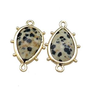Black Dalmatian Jasper Teardrop Connector Gold Plated, approx 12-18mm [GM20690]