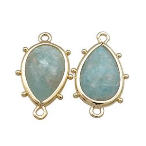 Green Amazonite Teardrop Connector Gold Plated, approx 12-18mm [GM20695]