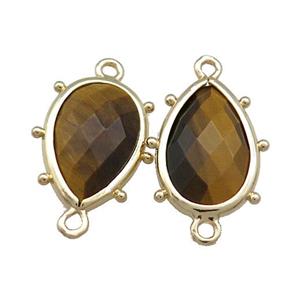 Tiger Eye Stone Teardrop Connector Gold Plated, approx 12-18mm [GM20699]