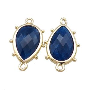 Deepblue Jade Teardrop Connector Dye Gold Plated, approx 12-18mm [GM20703]
